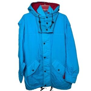 Vintage 80s Wind Rain Nylon Jacket Size Medium Large Blue Red Retro Bay Club